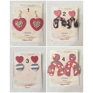 Handmade Polymer Clay Earrings Heart, Leopard, Stripe, Abstract, Stainless Steel